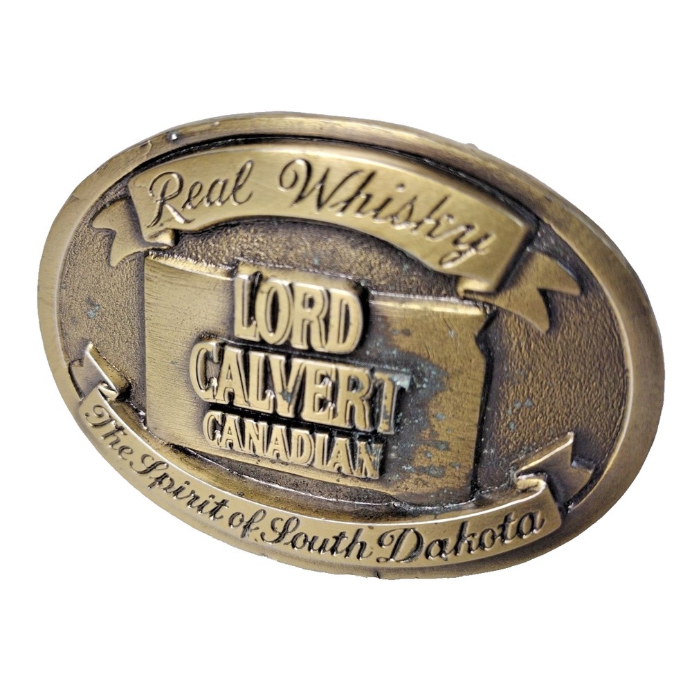 Lord Calvert Real Whisky The Spirit Of South Dakota Vintage Brass Belt Buckle